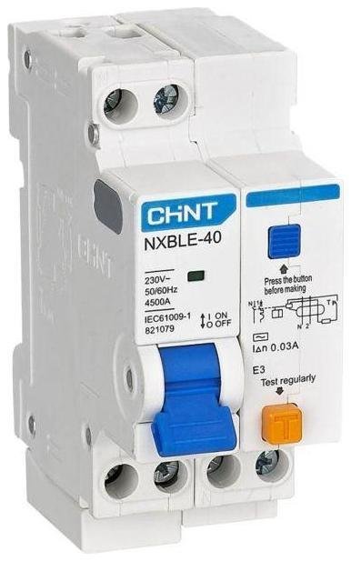 CHINT 821079 Выключатель автоматический дифференциального тока C 40А 30мА тип AC 4.5кА NXBLE-40 1P+N электронный (R)