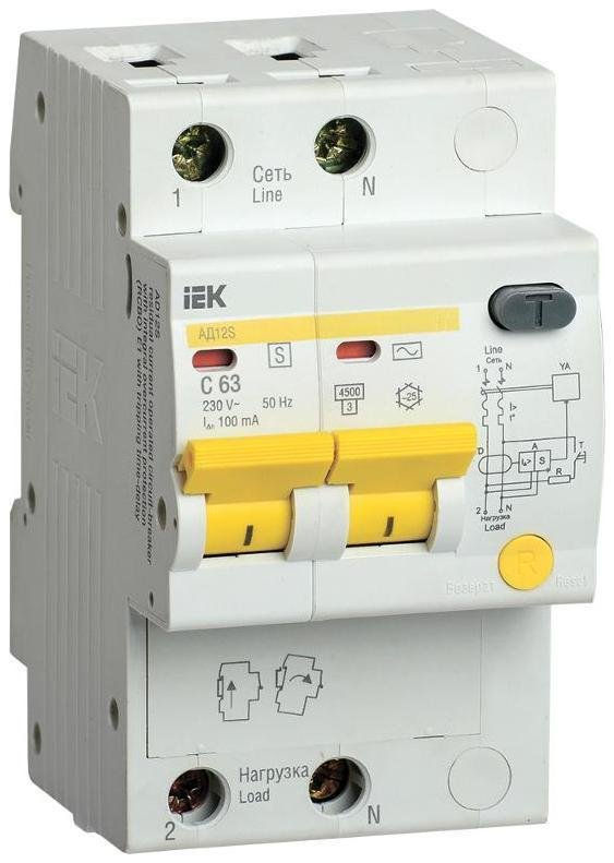 IEK MAD13-2-063-C-100 Выключатель автоматический дифференциального тока АД12S 2п 63А C 100мА тип AC (3 мод)