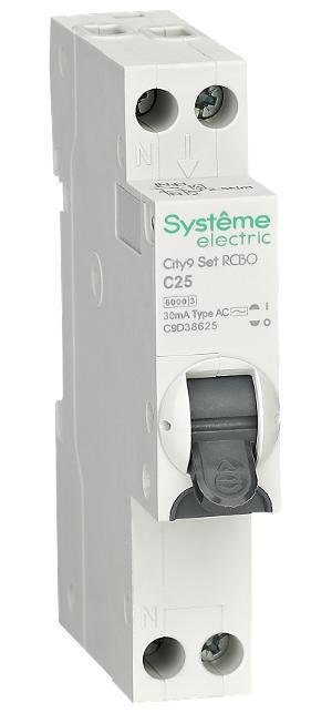 Systeme Electric C9D38625 АВДТ City9 1П+Н C25 6000A 30мА AC 18мм