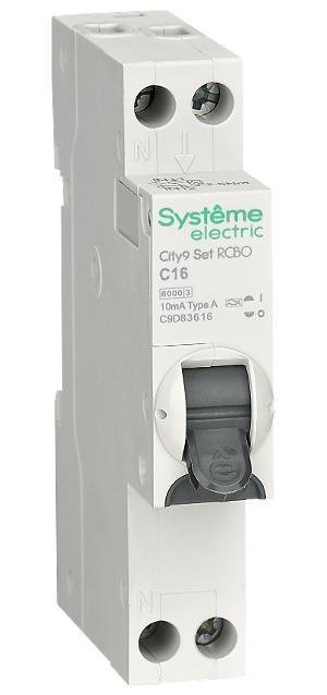 Systeme Electric C9D83616 АВДТ City9 1П+Н C16 6000A 10мА A 18мм