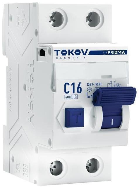 TOKOV electric TKE-PZ60-RCBO-2-16-10-AC Выключатель автоматический дифференциального тока 2п (1P+N) C 16А 10мА тип AC 6кА PRIZMA