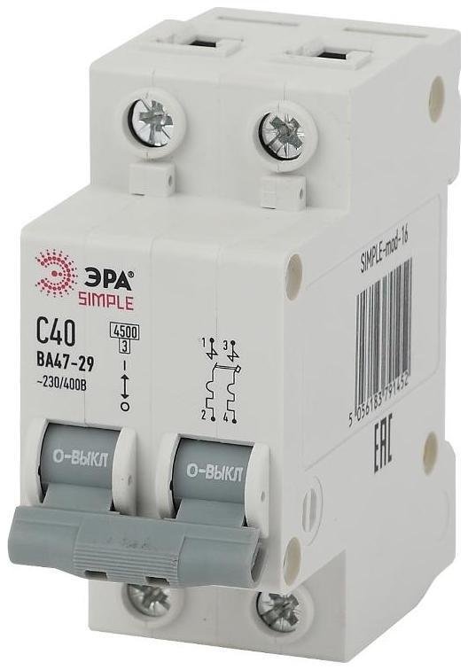 Эра Б0039233 Выключатель автоматический двуххполюсный SIMPLE-mod-16 ВА47-29 2P 40А 4,5кА характеристика C SIMPLE