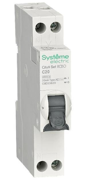 Systeme Electric C9D33620 АВДТ City9 1П+Н C20 4500A 30мА AC 18мм