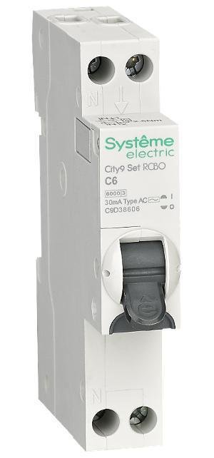 Systeme Electric C9D38606 АВДТ City9 1П+Н C6 6000A 30мА AC 18мм