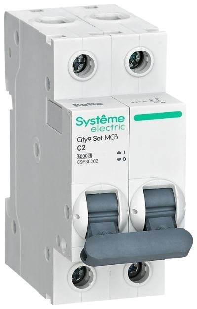 Systeme Electric C9F36202 Выключатель автоматический City9 Set C 2A 2P 6kA [в упакове 6, цена за 1 шт]
