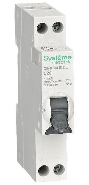 Systeme Electric C9D38620 АВДТ City9 1П+Н C20 6000A 30мА AC 18мм