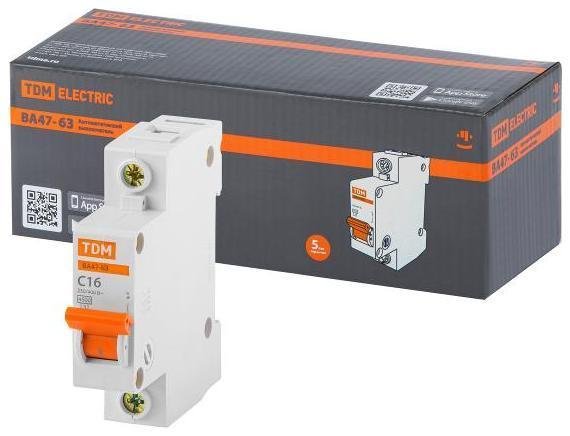 TDM electric SQ0218-0003 Выключатель автоматический однополюсный ВА47-63 16А C 4,5кА