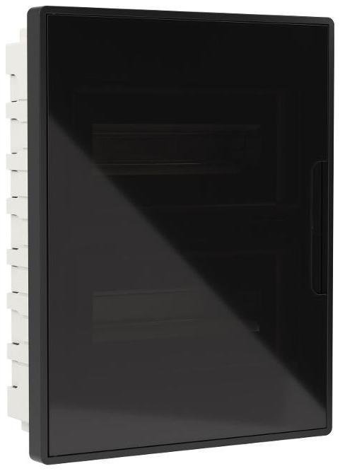 DKC F24B1BD Щиток 24 мод встраиваемый Фрейм (FRAME), черный, с тонир. дв., с 4 шинами PEN (2шт на 8 отв. и 2шт на 6 отв.)