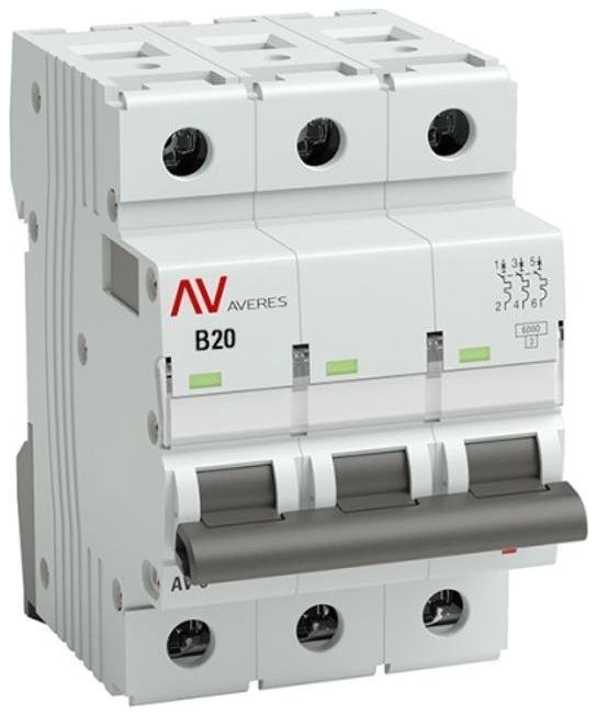 EKF mcb10-3-20B-av Выключатель автоматический трехполюсный AV-10 20А B 10кА AVERES [в упакове 40, цена за 1 шт]