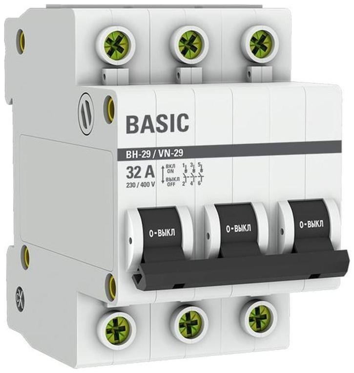 EKF SL29-3-32-bas Выключатель нагрузки модульный 3P 32А ВН-29 Basic [в упакове 40, цена за 1 шт]
