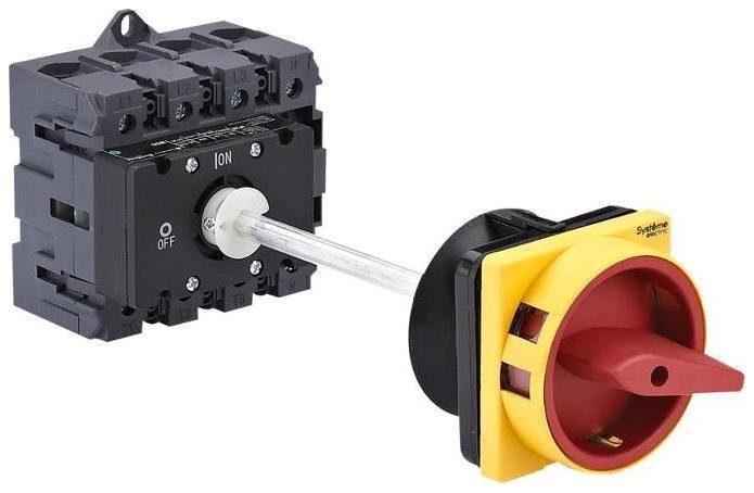 Systeme Electric MSD100440R Выключатель-Разъединитель 4P 100A IP20 с красной выносной рукояткой на дин-рейке/плате с замком