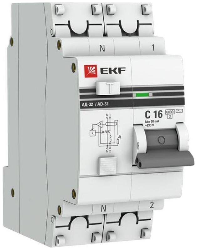 EKF DA32-6-16-30-ac-pro Дифференциальный автомат АД-32 1P+N 16А/30мА (хар. C, AС, электронный, защита 270В) 6кА PROxima