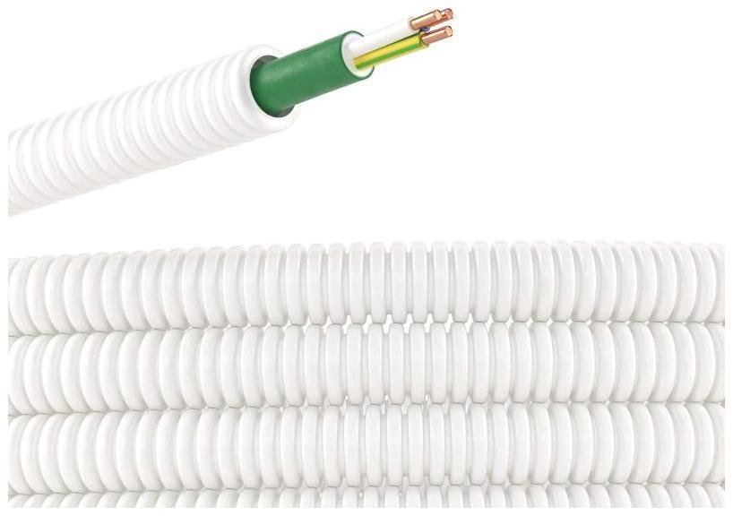 DKC 8L82050HF Электротруба ПЛЛ гибкая гофр. не содержит галогенов д.20мм, цвет белый,с кабелем ППГнг(А)-HF 3x1,5мм? РЭК "ГОСТ+",50м [в упаковке 50, цена за 1 м]