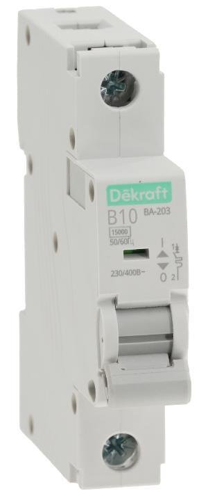 DEKraft 13403DEK Выключатель автоматический однополюсный ВА-203 1P 10A характеристика B 15кА
