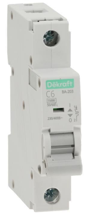 DEKraft 13454DEK Выключатель автоматический однополюсный ВА-203 1P 6A характеристика C 15кА