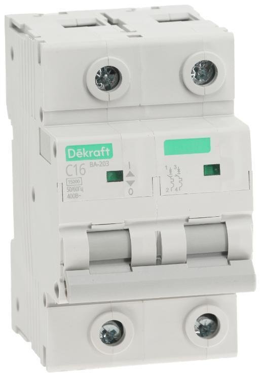DEKraft 13469DEK Выключатель автоматический двухполюсный ВА-203 2P 16A характеристика C 15кА