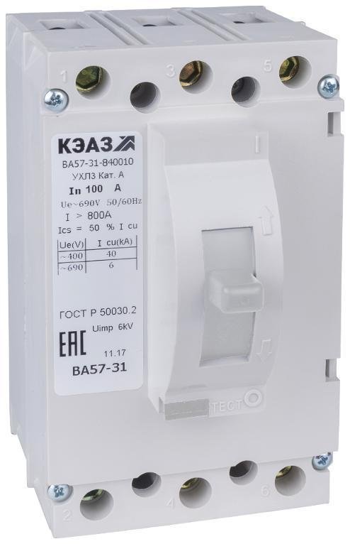 КЭАЗ 354560 Выключатель автоматический ВА57-31-840010-100А-1000-220DC-УХЛ3