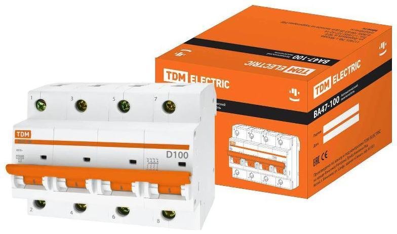 TDM electric SQ0207-0044 Выключатель автоматический четырехполюсный ВА47-100 100А D 10кА