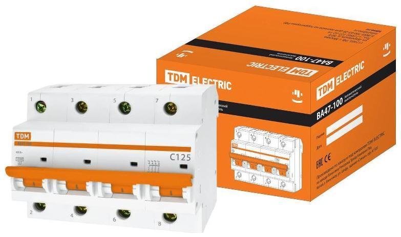 TDM electric SQ0207-0092 Выключатель автоматический четырехполюсный ВА47-100 4Р 125А 10кА х-ка С