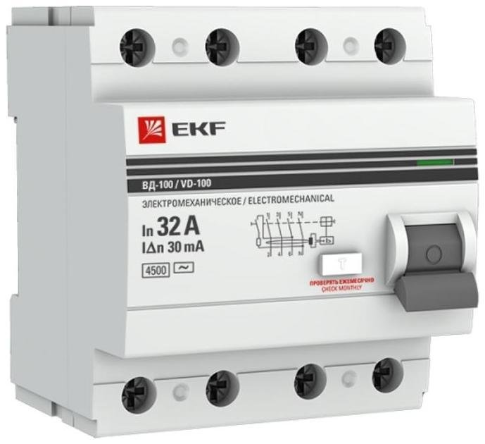 EKF elcb-4-32-30-em-pro Выключатель дифференциальный (УЗО) ВД-100 4п 32А 30мА (тип АС) PROximа