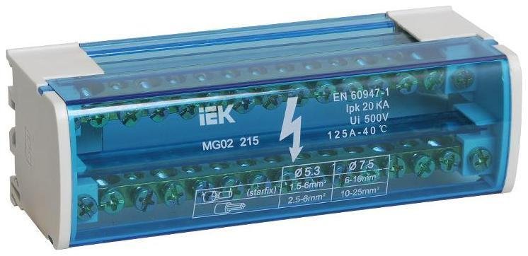 IEK YND10-2-15-125 Шины на DIN-рейку в корпусе (кросс-модуль) L+PEN 2х15