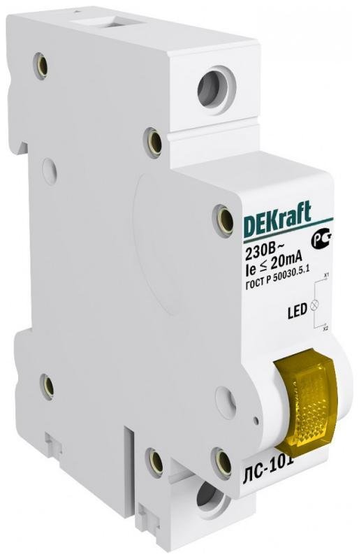 DEKraft 18008DEK Лампа сигнальная на DIN-рейку 1P цвет желтый LED [в упаковке 12, цена за 1 шт]