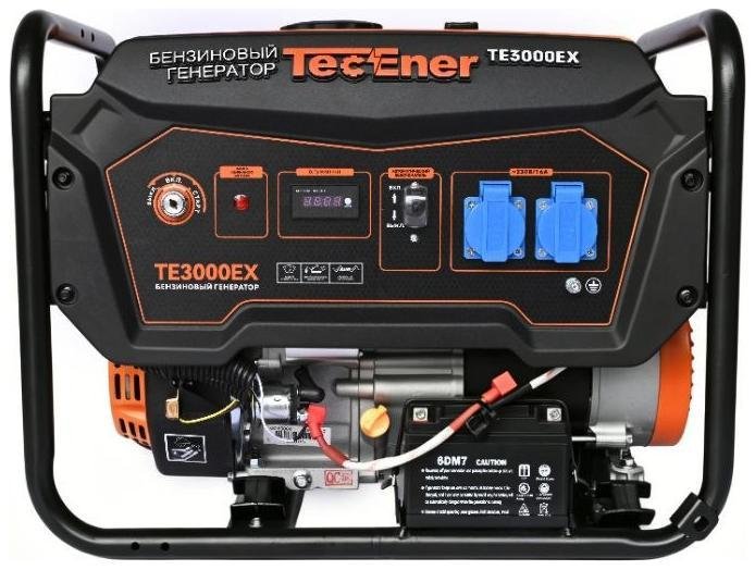 TecEner TE 3000EX (1110281) Бензиновый генератор TE3000EX 3.0 кВт, 1 фаза, розетка 16Ах2, запуск ручной/электростарт, автономность 10 часов, бак 15 литров, вес 48, размер 580х430х470, гарантия 3 года