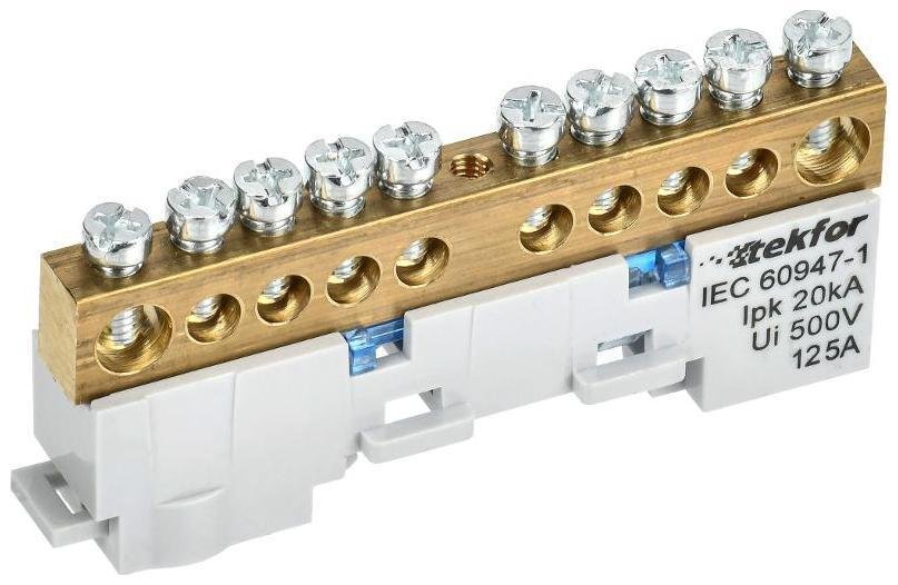 IEK TF-NN20-10-DL-K07 TEKFOR Шина N "ноль" неизолированная на универсальном держателе 8х12-10-С [в упаковке 5, цена за 1 шт]