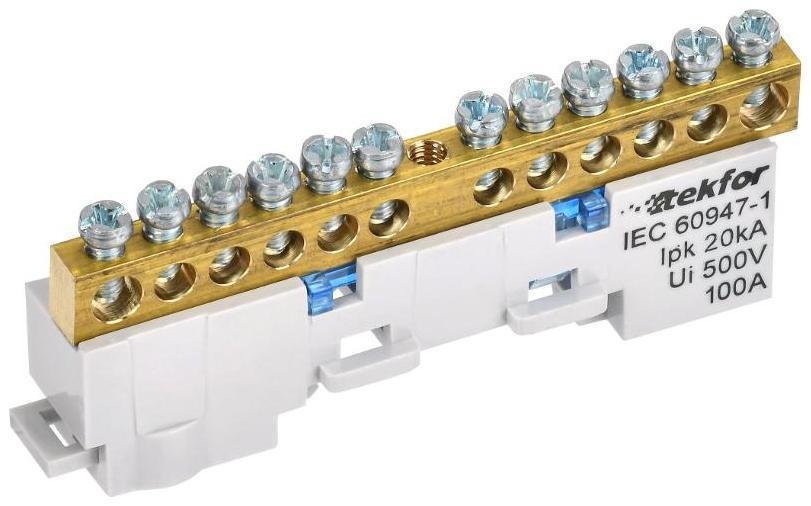 IEK TF-NN10-12-DL-K07 TEKFOR Шина N "ноль" неизолированная на универсальном держателе 6х9-12-С [в упаковке 5, цена за 1 шт]