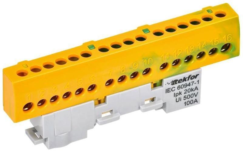 IEK TF-NN10-16-KL-K52 TEKFOR Шина PE "земля" изолированная на универсальном держателе 6х9-16-ЖЗ [в упаковке 5, цена за 1 шт]