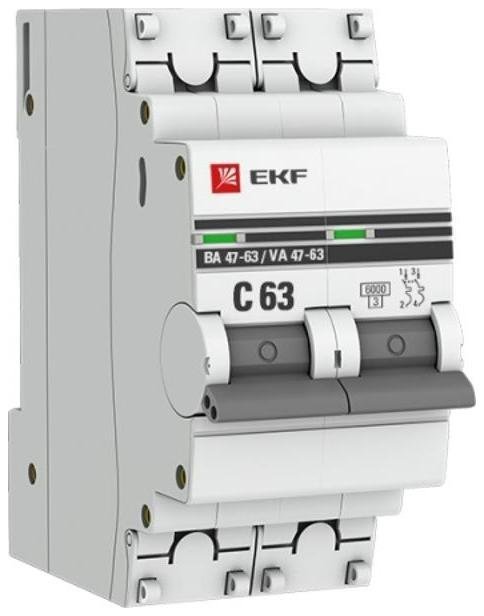EKF mcb4763-6-2-63C-pro Выключатель автоматический двухполюсный ВА 47-63 63А C 6кА PROxima