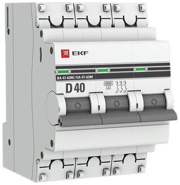 EKF mcb4763m-6-3-40D-pro Выключатель автоматический трехполюсный 3P 40А (D) 6кА ВА 47-63M c электромагнит. расцепителем PROxima