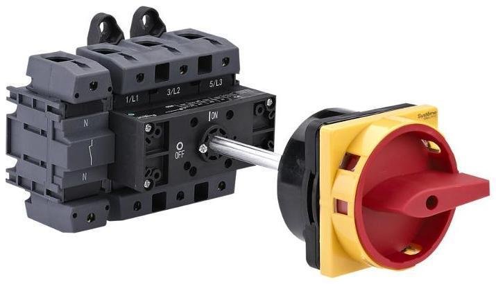 Systeme Electric MSD125440R Выключатель-Разъединитель 4P 125A IP20 с красной выносной рукояткой на дин-рейке/плате с замком