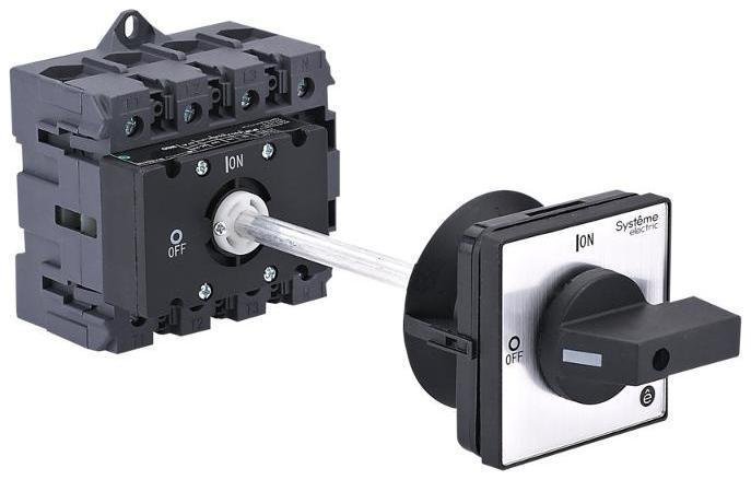 Systeme Electric MSD100440B Выключатель-Разъединитель 4P 100A IP20 С ЧЁРНОЙ выносной рукояткой на дин-рейке/плате