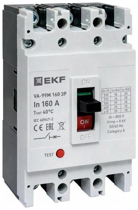 EKF mccb99-160-160m Выключатель автоматический ВА-99М 160/160А 3P 10In 35кА с термомагнитным расцепителем