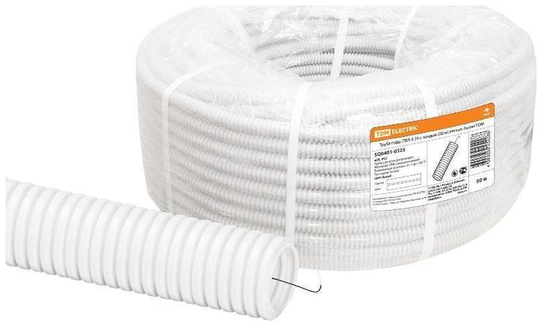 TDM electric SQ0401-0325 Труба гибкая гофрированная ПВХ d 25 с зондом (50 м) легкая, белая [в упаковке 50, цена за 1 м]