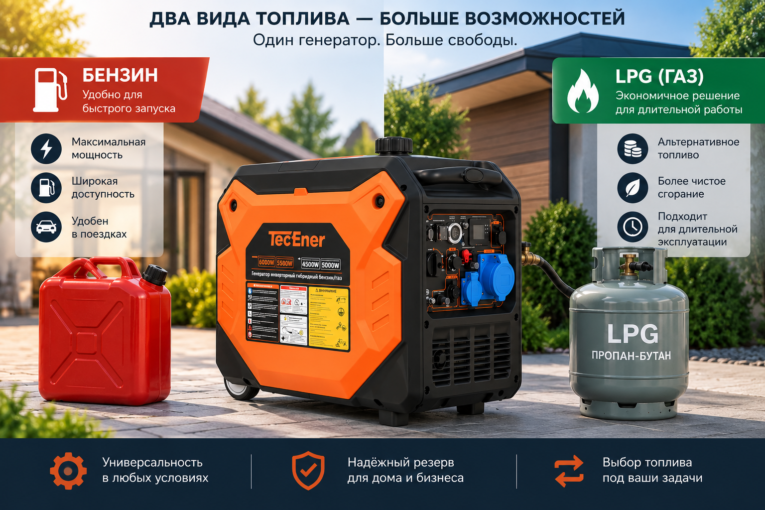 Гибридный генератор с возможностью работы на бензине и сжиженном газе LPG