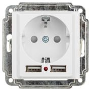 Розетка 1-м СП Accent 6-410-01 16А IP20 250В P+E Schuko защ. шторки + 2хUSB бел. Intro Б0063689