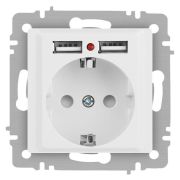 Розетка 1-м СП Accent 6-410-01М 16А IP20 250В P+E Schuko защ. шторки + 2хUSB бел. матов. Intro Б0063691