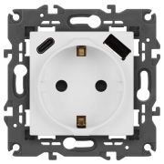 Розетка Elegance 14-4108-01М 16A 250В 2P+E защ. шторки с USB type-A+C 3А 5В матов. бел. Эра Б0067710