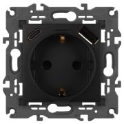 Розетка Elegance 14-4108-05 16A 250В 2P+E защ. шторки с USB type-A+C 3А 5В антрацит Эра Б0067724