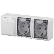 Блок две розетки+выключатель двойной 11-7404-01 IP54, 16АХ(10AX)-250В, ОУ, Эксперт, Белый (5 |Б0027675 | ЭРА