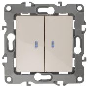 Выключатель двойной с подсветкой 12-1105-02 , 10АХ-250В,  слоновая кость  |Б0014658 | ЭРА