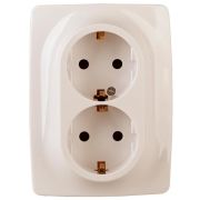 Розетка 2X2P+E Schuko 16A-250В IP20 Эра12 слоновая кость | Б0031229 | ЭРА