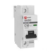 Выключатель автоматический однополюсный 1P 50А (C) 10kA ВА 47-100 EKF Basic | mcb47100-1-50C-bas | EKF