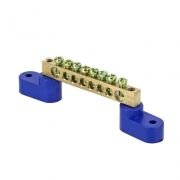 Шина 0 N (6х9мм) 8 отверстий латунь 2 синих угловых изолятора розничный стикер EKF PROxima | sn0-63-08-2-r | EKF