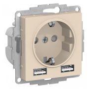 AtlasDesign Бежевый Розетка 16А c 2 USB A+A, 5В/2,4А, 2х5В/1,2А, механизм | ATN000230 | SE
