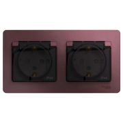 Glossa Баклажановый Розетка 2-ая с з/к, со шторками (в сборе), IP44 | GSL001147 | SE