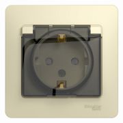 Glossa Бежевый Розетка с заземлением со шторками с крышкой, IP44 (в сборе с рамкой) | GSL000248 | SE