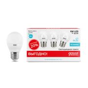 Лампа светодиодная Elementary Шар 6W 4100K E27 (3 лампы в упаковке) LED 1/40 | 53226T | Gauss